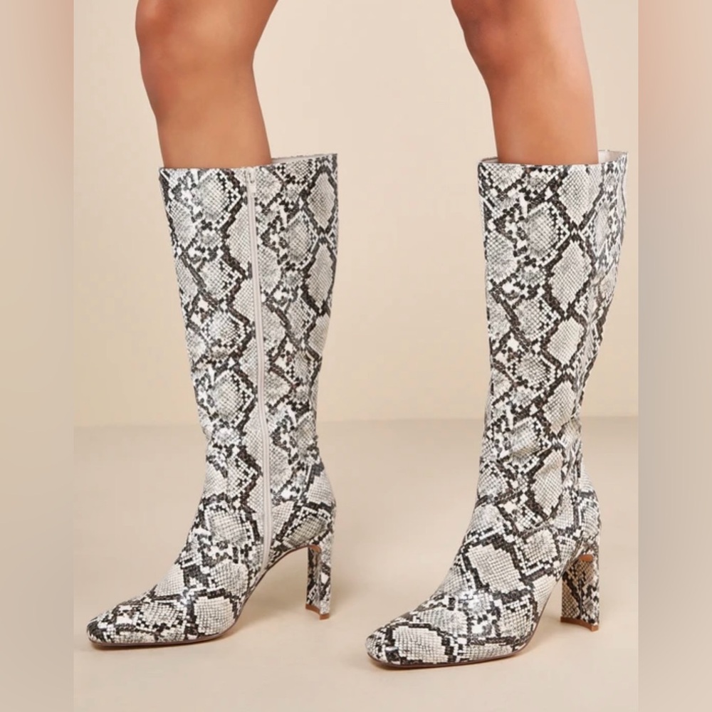 Lulu's Black and White Snakeskin Heeled Boots